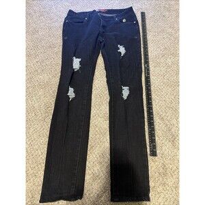 Apple Bottoms Jeans Womens 11/12 Black Distressed Rhinestone Pocket Y2K 90s Logo